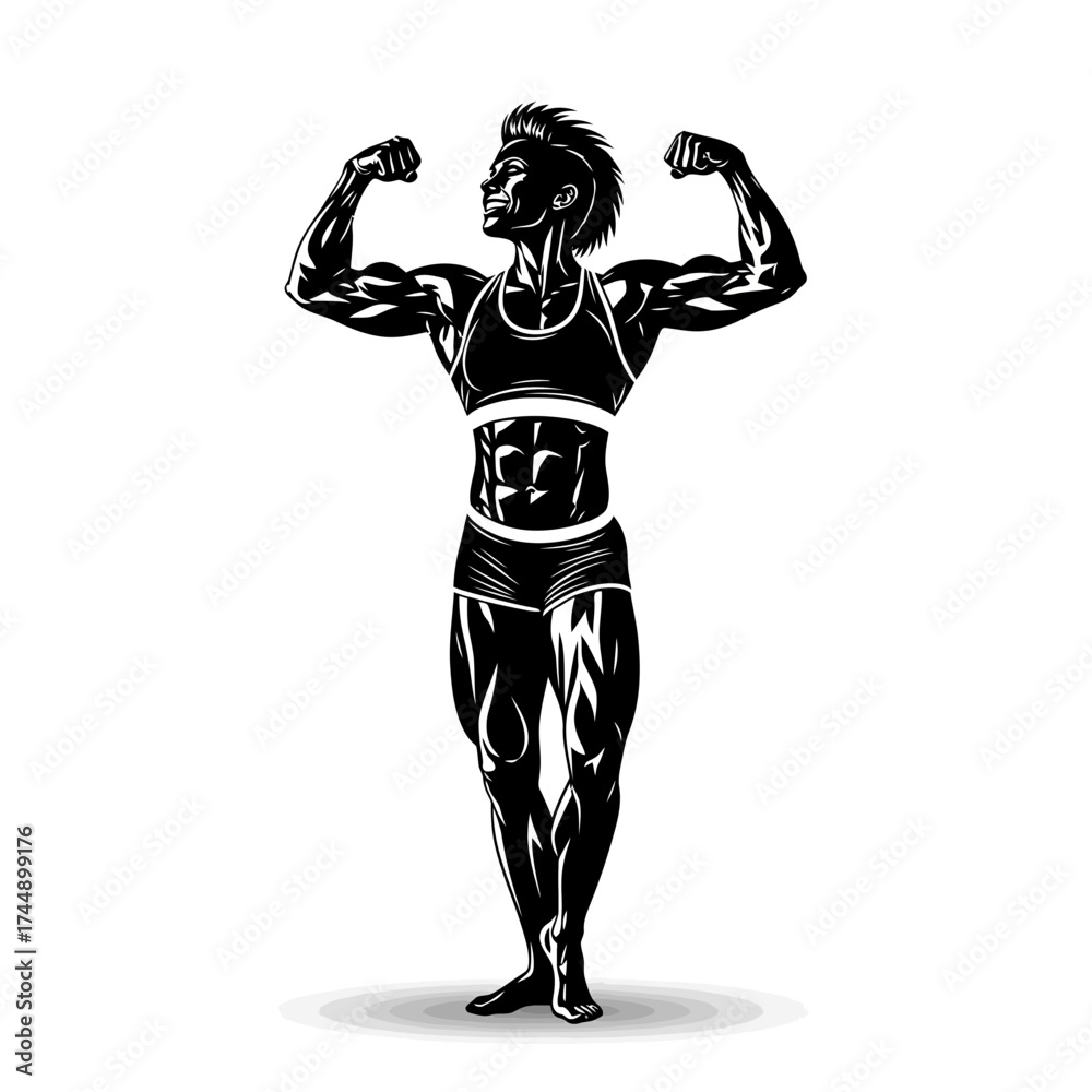 Fototapeta premium Triumphant Female Bodybuilder Celebrating a Successful Workout
