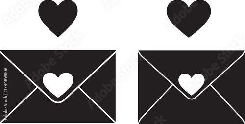 Two envelopes with hearts silhouette