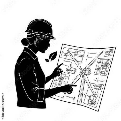 Sustainable Vector Silhouette of a Female Renewable Energy Engineer