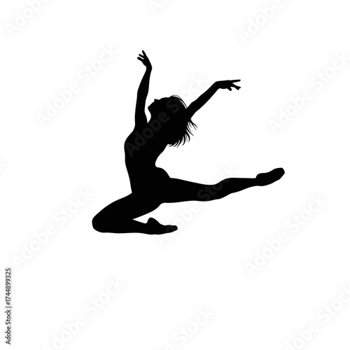 Poetic Dynamic Vector Silhouette of a Female Dancer Mid-Leap