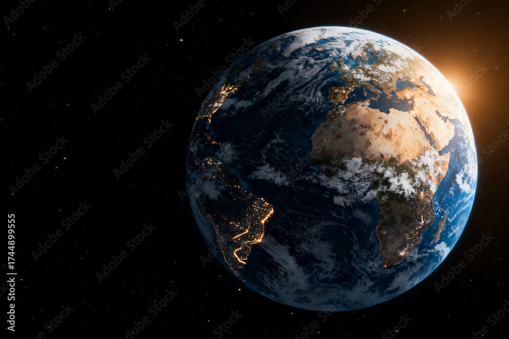 Obraz premium Earth from space with sun rising