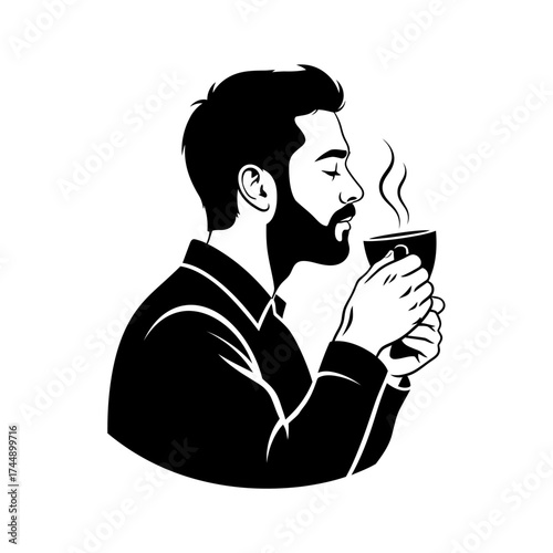 Abstract Silhouette of a Male Barista Contemplating Coffee Aroma