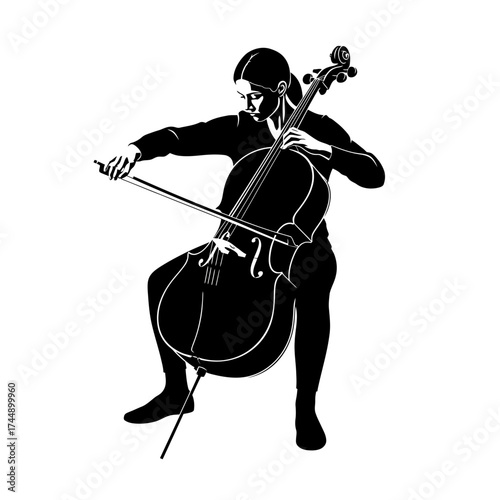 Silhouette of a Female Musician Playing a Soulful Melody on a Cello