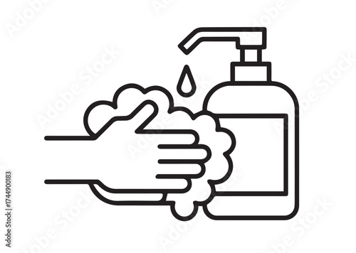 Liquid soap and washed hands line art vector