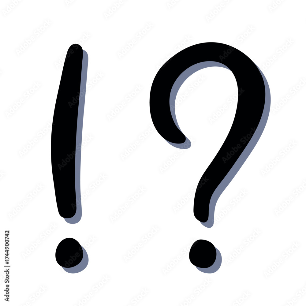 Obraz premium Hand drawn exclamation mark and question mark clipart Single element for design