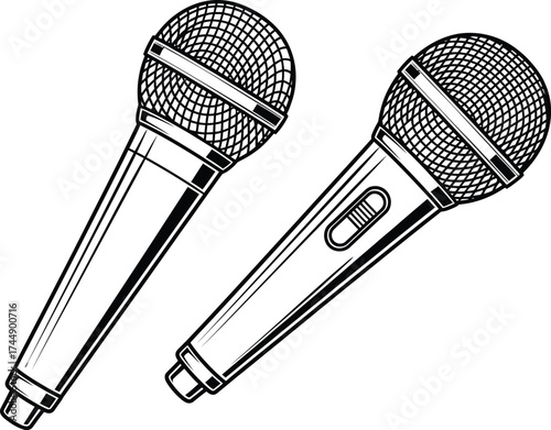Two microphone vector illustration for karaoke and music concept art
