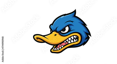 Angry cartoon duck face with sharp teeth and fierce eyes ready for a battle.