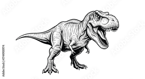This powerful Tyrannosaurus Rex roars ferociously with its mouth open wide.