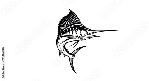 Majestic marlin fish jumping out of the water during a deep sea fishing expedition.
