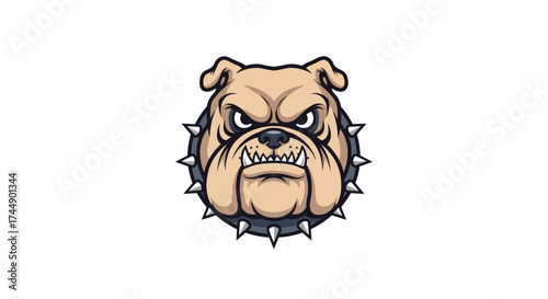 Aggressive bulldog head illustration with spiky collar for a fierce mascot.