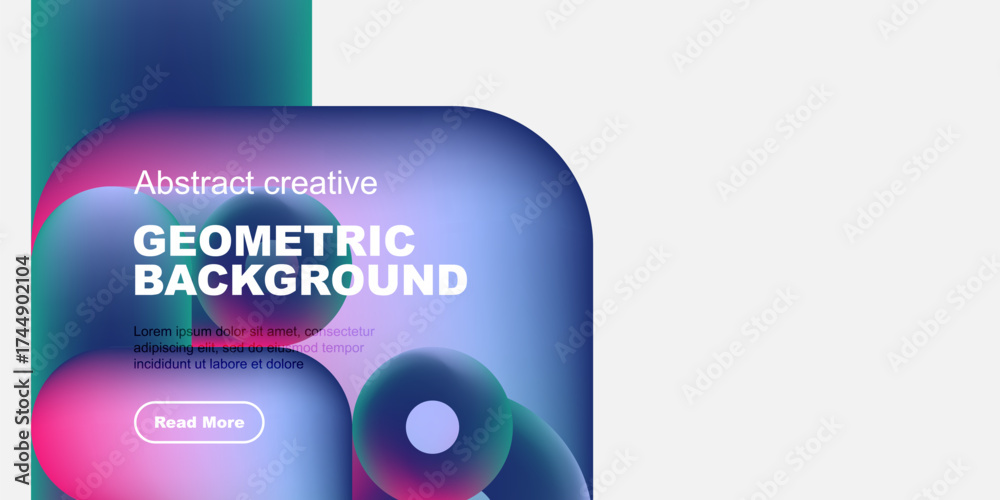 Fototapeta premium Abstract geometric background design. Vibrant colors, shapes overlap creating modern visual effect. Text included, button present.