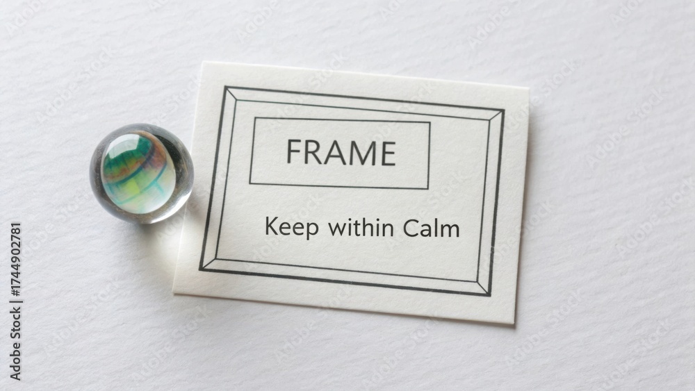 Obraz premium Elegant Frame Design with Inspirational Message and Colorful Decorative Marble on Soft Background for Calmness and Peace