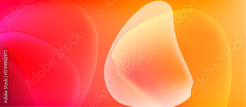 Abstract gradients blend vibrant reds, oranges, yellows. Soft shapes overlap creating luminous visual effect. Smooth transitions dominate composition.