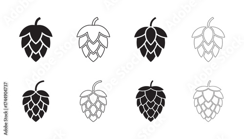 Vector hop cones in black and white line art and silhouette styles