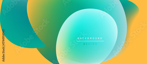 Abstract fluid shapes overlap, creating vibrant gradients. Yellow, turquoise, teal blend smoothly. Text reads background design. Modern aesthetic.