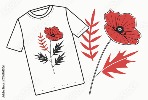 Floral design on a white t-shirt, representing the concept of Remembrance Day.