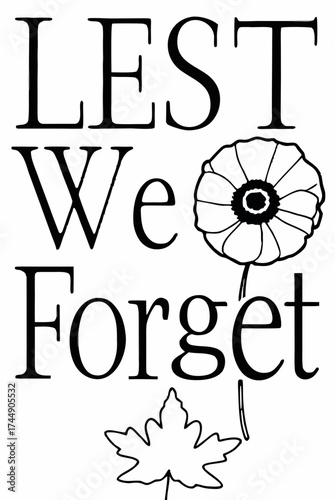 Remembrance Day commemorative artwork with poppy flower and leaf