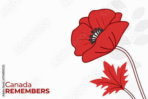 Remembrance Day symbol: Red poppy and Canadian maple leaf