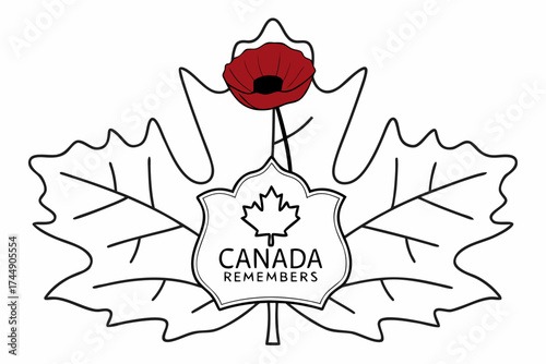 Poppy flower with Canada remembrance symbol