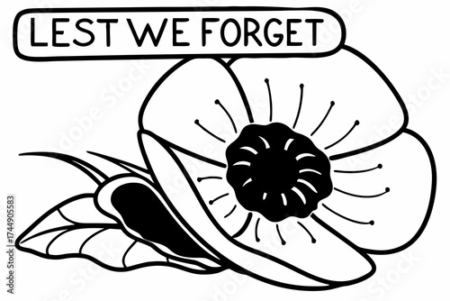 Remembering and honoring with poppy flower memorial icon