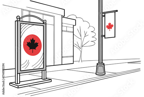 Canadian Symbol on Advertising Billboard along City Street
