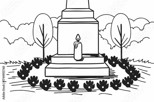 Candle at monument in memory of lost ones