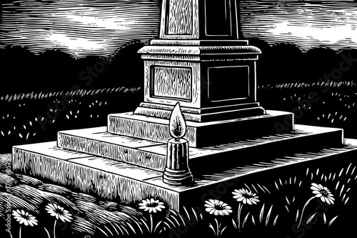 Eerie night scene with a monument and candle
