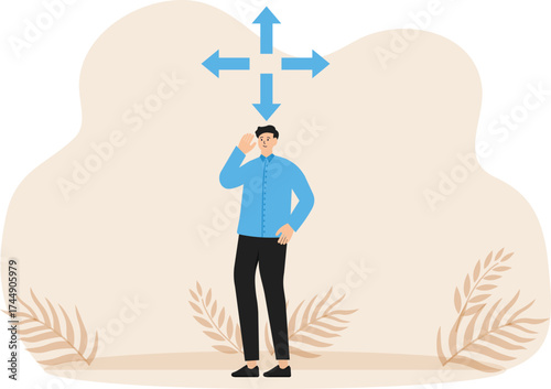 Decision making and decide the right way, choosing best solution to success, business direction or thinking concept
