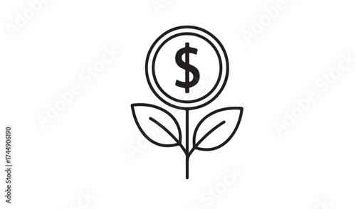 Coin flower isolated on white background shows money growth