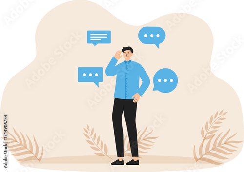 Verbal or oral communication skill, storytelling or explanation, public speaking and talking or discussion, telling message or speech concept
