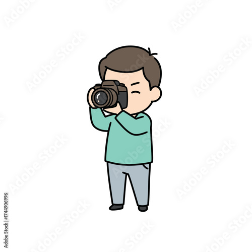 Cartoon Style Young Man Holding Camera Taking Picture Illustration