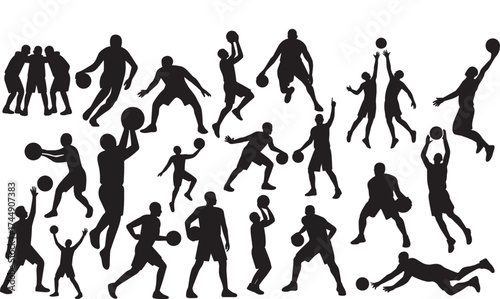 Basketball Silhouette Set Featuring Players in Action Poses