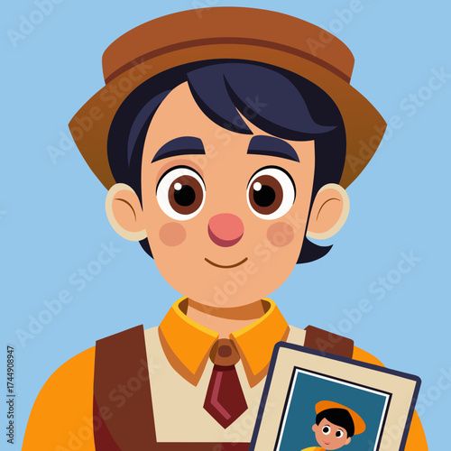 Cartoon Boy Holding a Picture of Himself