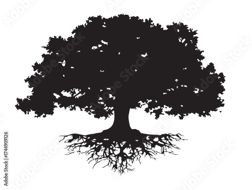 Grand Giant Tree With Roots Isolated For A Majestic Logo