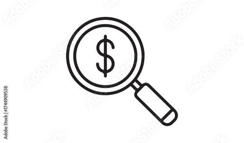 Magnifying glass with dollar sign isolated on white background