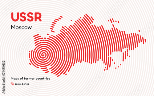 USSR map in a spiral pattern centered in Moscow, former capital of the Soviet Union