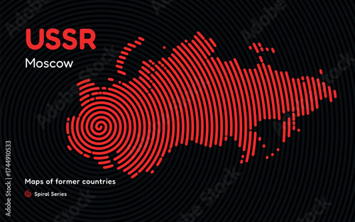 USSR map in a spiral pattern centered in Moscow, former capital of the Soviet Union