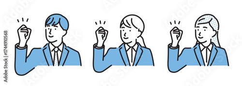 シンプル　イラスト　ガッツポーズのリクルートスーツの男性と女性