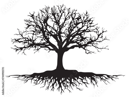 Ghostly Haunted Tree With Visible Roots Vector Art