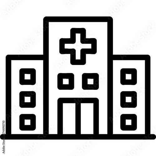Hospital building with medical cross outline icon vector