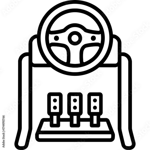 Vr racing wheel setup outline icon vector