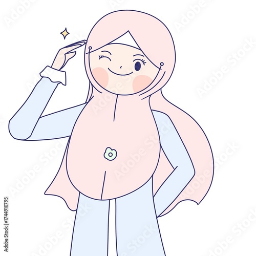 a muslim girl in hijab headscarf acknowledges, cute muslim girl understands it.