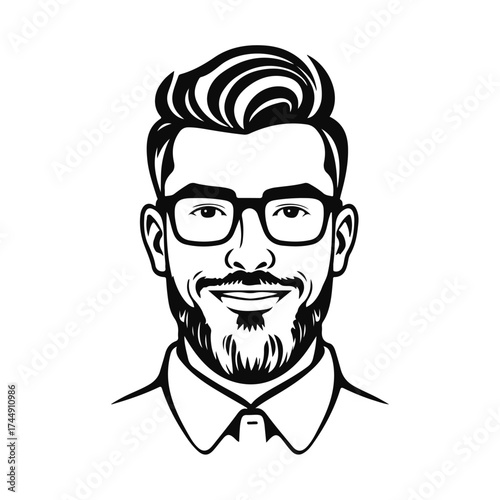 Man icon, businessman avatar vector, office worker icon, hipster face design, graphic male portrait, businessman avatar, bearded man, office worker, hipster face, male portrait
