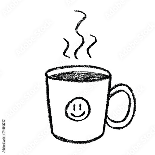 Cute cup of tea or coffee with rising steam Simple mug clipart Cozy home doodle Single element for print, web, design, decor