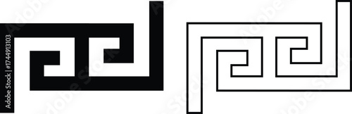 Greek key border icon set in flat and outline styles. Ancient meander pattern symbol, geometric frame design elements, seamless ornamental art decoration and classic greek design vectors illustration.