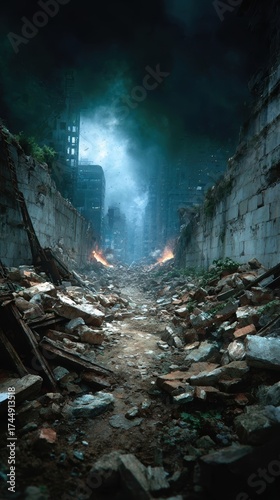 Desolate landscape of urban destruction.