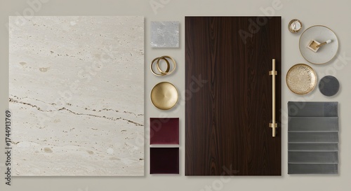 Elegant interior design elements and material samples for inspiration