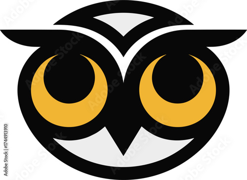Cute Halloween Owl Logo Black Gold White Vector Graphic