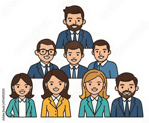 Diverse Business Professionals in a Hierarchical Team Organization