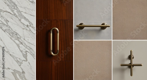 Elegant home decor elements marble wood and golden hardware details